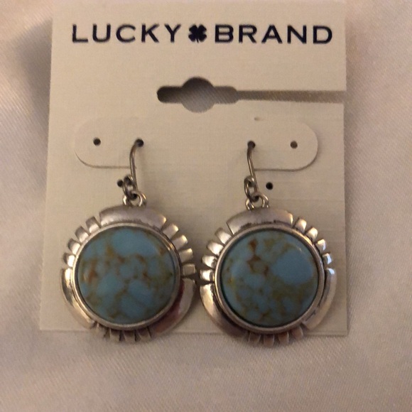 Lucky Brand Silver Tone Coin Drop Earrings Turquoise Accents NWT - Picture 2 of 11